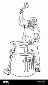 Drawing Of A medieval blacksmith Old Professions Template To color In  sketch template