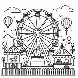Amusement Park With A Large Ferris Wheel Coloring Page Available For  sketch template