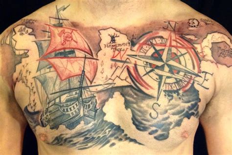 Pirate ship chest tattoo | Chest piece tattoos, Half sleeve tattoos designs, Ship tattoo