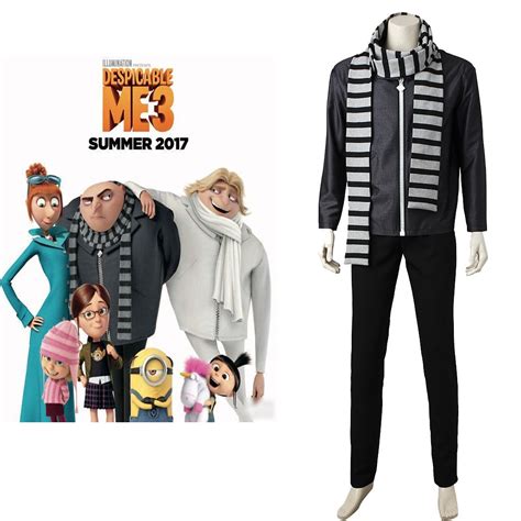 Despicable Me 3 Gru Outfit Costume Cosplay Men's Jacket Pants Scarf Cosplay