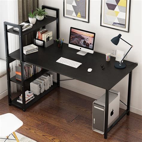 WeHome Computer Study Table Wood and Metal Gaming Table Desk with Shelf ...