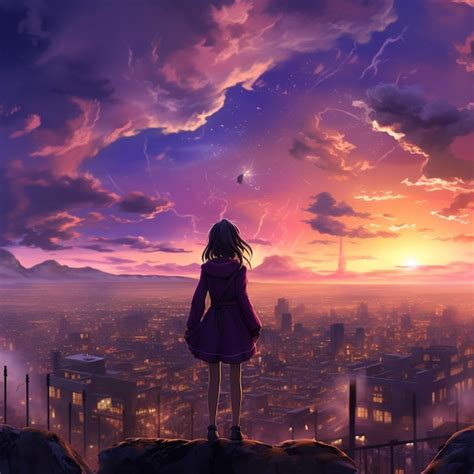 Premium AI Image | Beautiful anime city with sunset