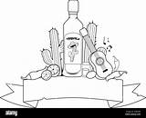Banner Decorated With A tequila bottle And Other Mexican Themed  sketch template