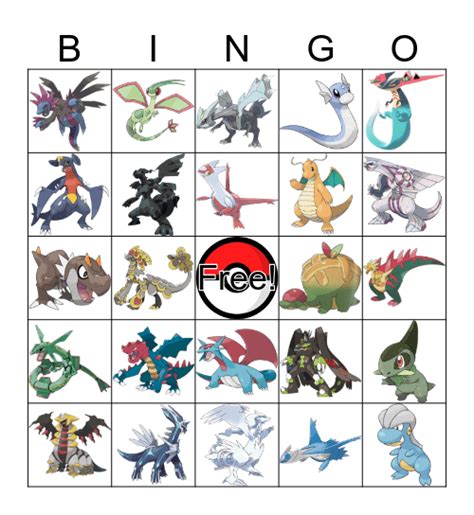 Dragon Type Pokemon Bingo Card