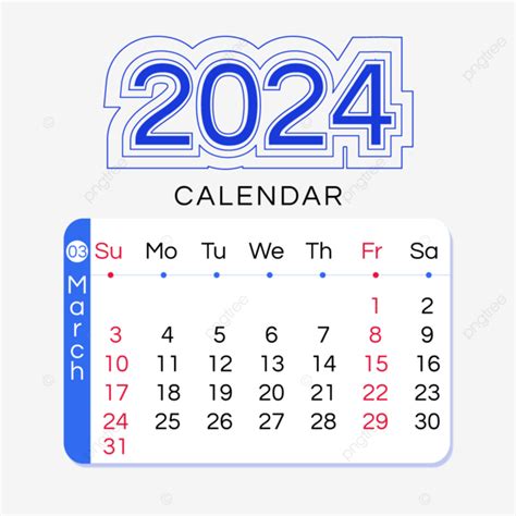 Gambar Kalender Bulan 2024 Maret Garis Sederhana Biru, Dua Ribu Dua ...