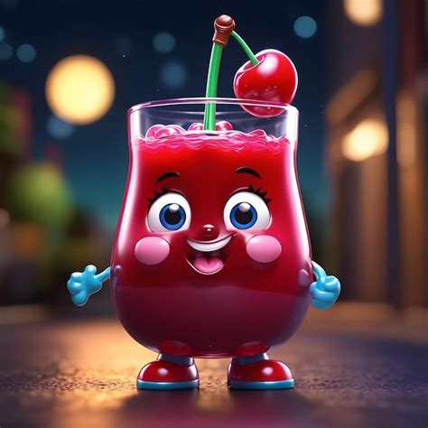 Premium Photo | Cherry juice cartoon character