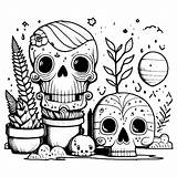 Quirky Cute Skulls Scene Coloring Page · Creative Fabrica sketch template