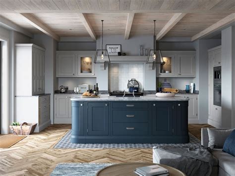 Blue and Grey inframe shaker kitchen | OG Kitchens