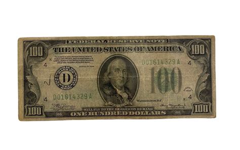 1934 D One Hundred Dollar Bill Antique 100 Dollar Bill Federal Reserve Note - Etsy