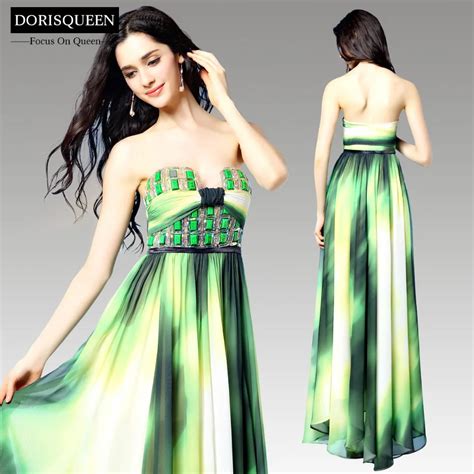 Dorisqueen 31113 Sexy Strapless Chiffon Mix Green Long Evening Dress ...