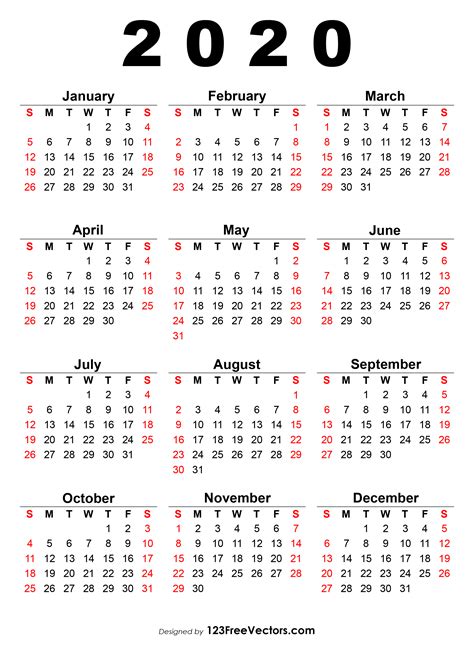 2020 Printable Calendar One Page - Printable Calendar 2023