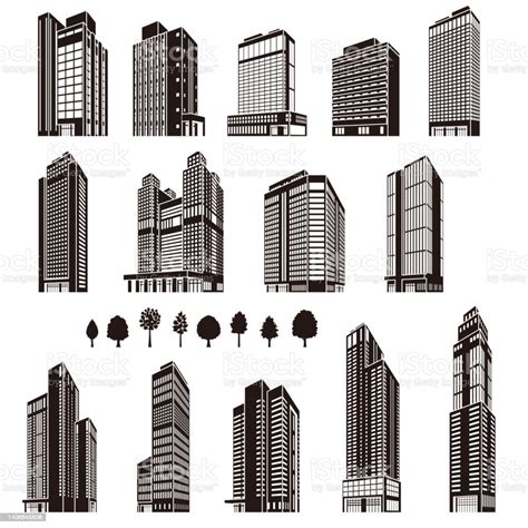 Vector Illustration Of Various Buildings Exterior View Of The Building ...