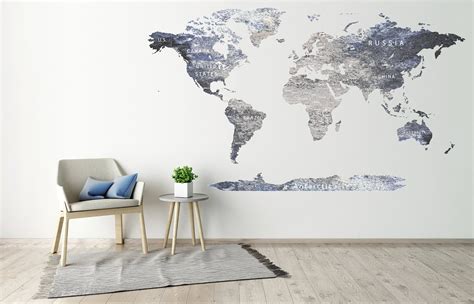 World Map Wall Sticker Map Decal Abstract Wall Art Travel Room - Etsy