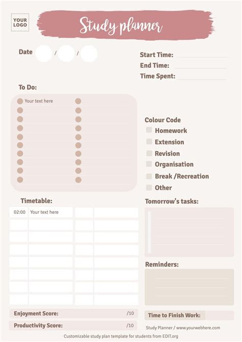 Study Plan Templates to Edit Online