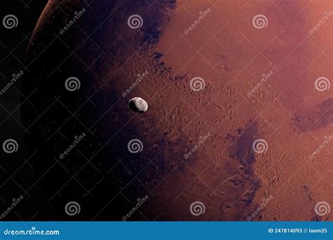 Satellite Phobos Orbiting Around Mars Planet. 3d Render Stock ...