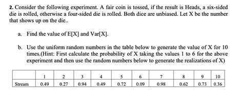 Solved 2. Consider the following experiment. A fair coin is | Chegg.com