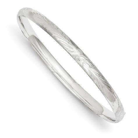 Buy 14k 3/16 White Gold Florentine Engraved Hinged Bangle | APMEX