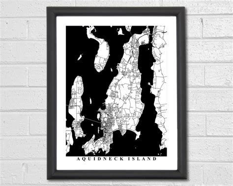 Aquidneck Island Map Art City Map Rhode Island Office - Etsy