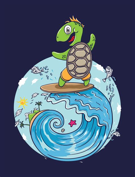 turtle surfing on tropical beach illustration 3361703 Vector Art at Vecteezy