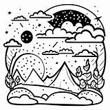 Premium Vector  Coloring Page Night Scene Landscape With meteor sketch template