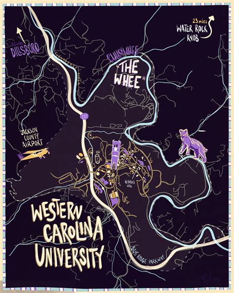 Western Carolina University Map purple - Etsy