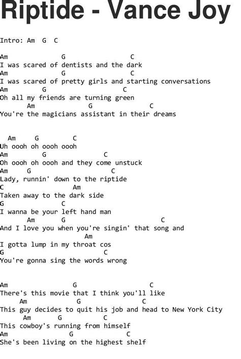 Chords & Lyrics (Songbook For You) - Riptide - Vance Joy | Ukulele chords songs, Ukulele songs ...