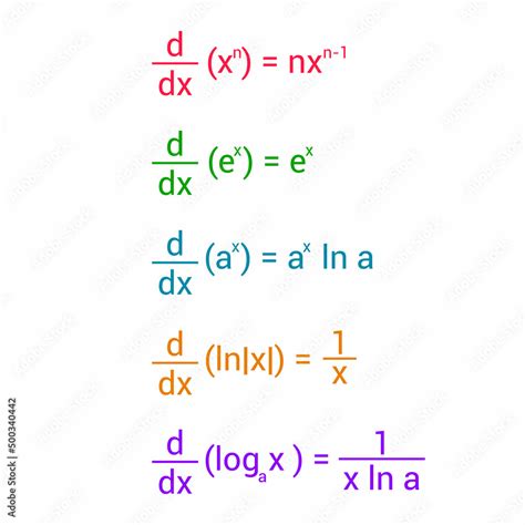 derivatives of exponential and logarithmic functions Stock Vector ...