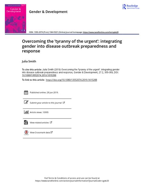 Overcoming The Tyranny of The Urgent Integrating Gender Into Disease Outbreak Preparedness and ...