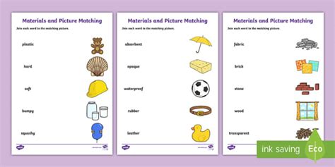 Materials Word and Picture Matching Worksheet (teacher made)