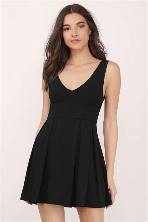 Black Skater Dress - Black Dress - Deep V Dress - Black Skater - $30 ...