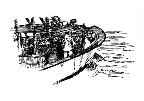 Lobster Boat Drawing by Bill Tomsa - Pixels