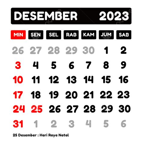 Indonesian Calendar With Holidays In December 2023, Calendar, 2023, December PNG Transparent ...