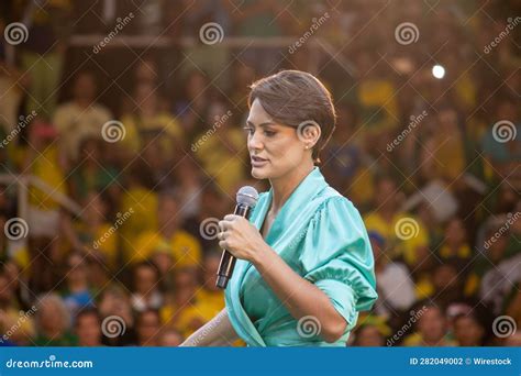 Michelle Bolsonaro Stands on Stage during the Official Campaign Launch ...