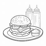 Burger Coloring Page Outline Simple Drawing Vector Illustration  sketch template