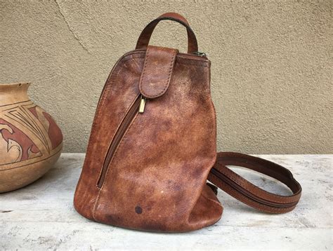 Vintage Small Sling Bag Chestnut Brown Italian Leather Single Strap Backpack Purse for Women or ...