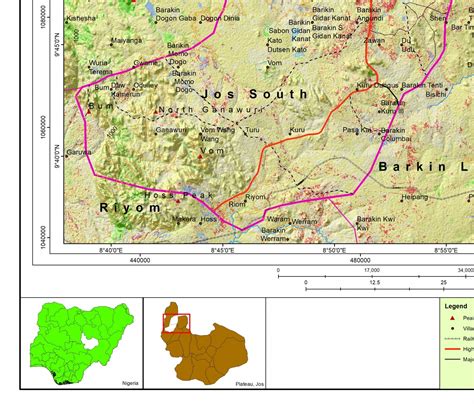 Topographic Map of Jos, Nigeria