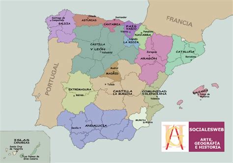 Mapas das Regiões e Comunidades Autónomas de Espanha