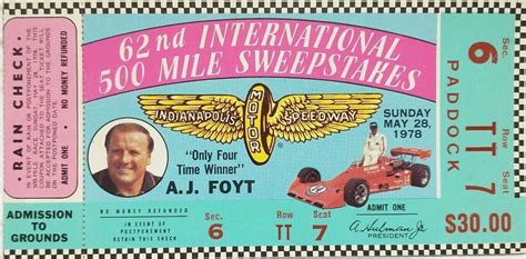 Photos of Indy 500 Race Tickets - 1970-1979