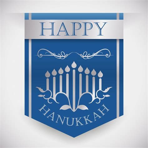 Premium Vector | Hanukkah banner with silver chanukiah and ribbons isolated