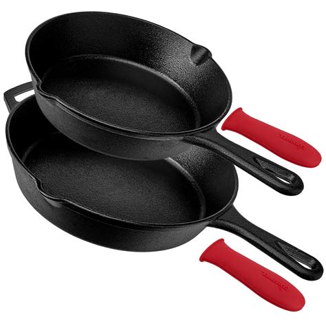 Cuisinel 8 & 10 Inch Pre Seasoned Cast Iron Skillet Cookware Set w ...