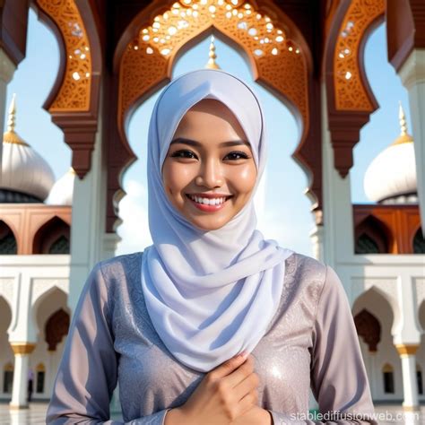 Indonesian Muslim Woman Smiling at Mosque | Stable Diffusion Online