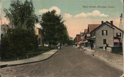 Looking Along Main Street Moosup, CT Postcard