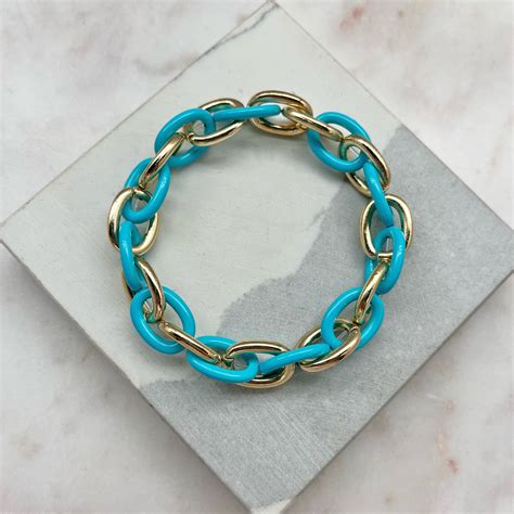 Turquoise & Gold Link Stretch Bracelet - Best of Everything | Online Shopping