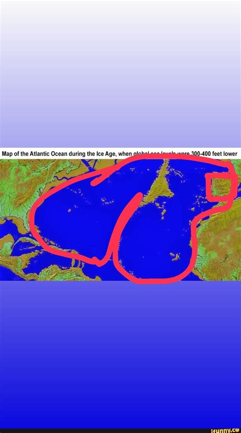 Map of the Atlantic Ocean during the Ice Age, when globabeegslevelessuere 300-400 feet lower ...