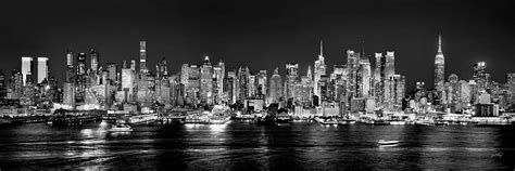 New York City NYC Skyline Midtown Manhattan at Night Black and White Photograph by Jon Holiday ...