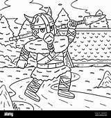 Viking Carrying Spear Coloring Page For Kids Stock Vector Image & Art  sketch template