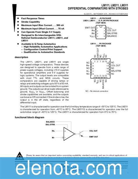 LM311 Datasheet PDF (266 KB) Texas Instruments | Pobierz z Elenota.pl