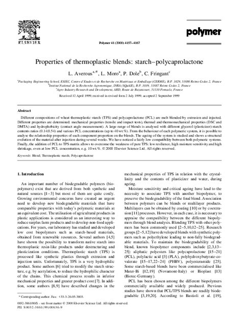 (PDF) Properties of thermoplastic blends: starch–polycaprolactone | Luc Avérous - Academia.edu