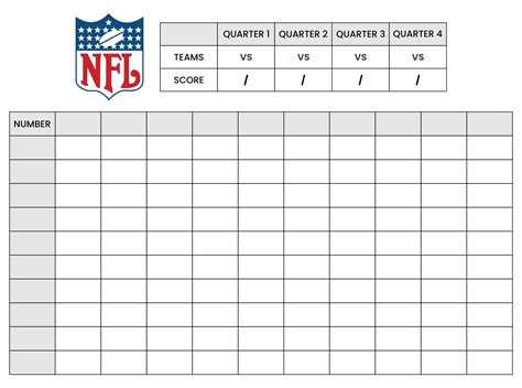 Football Squares Template, Superbowl Squares, Football Pool, Football