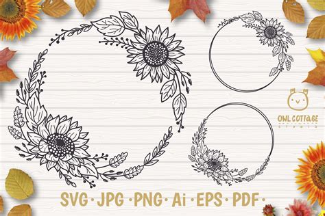 Sunflower Fall Wreath Svg Graphic by owlcottagestudio · Creative Fabrica